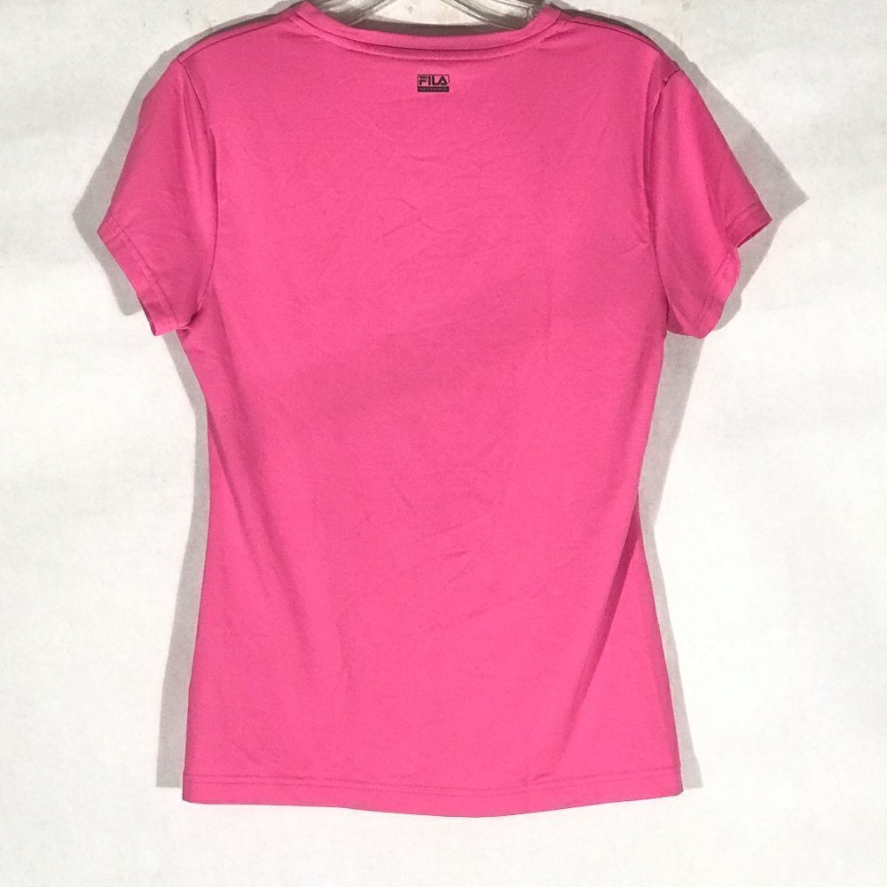 FILA Womens Pink Athletic V Neck Yoga Workout Training Top - Picture 7 of 7